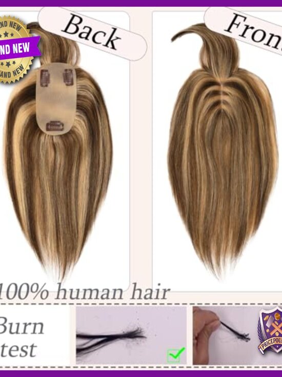 Human Hair Topper with Bangs for Thinning Hair - Clip-In Hairpiece main image 6